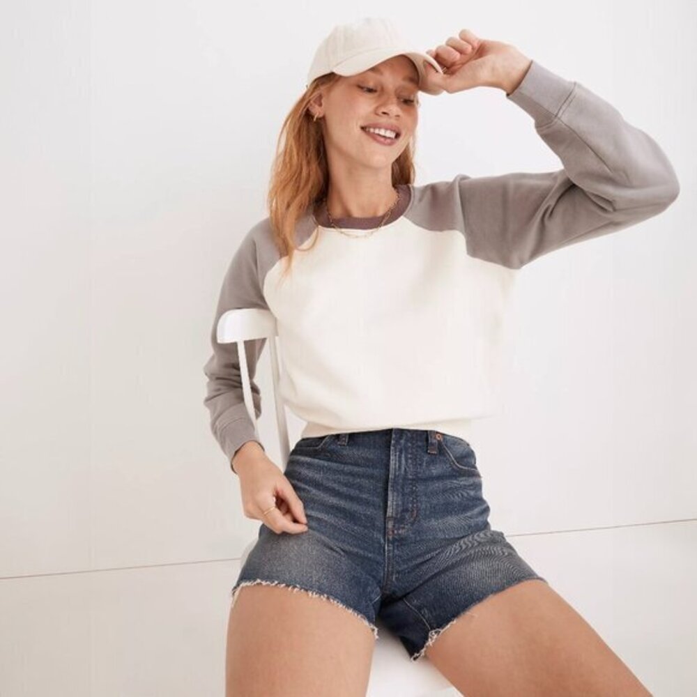 Madewell White and Gray Colorblock Raglan Sweatshirt